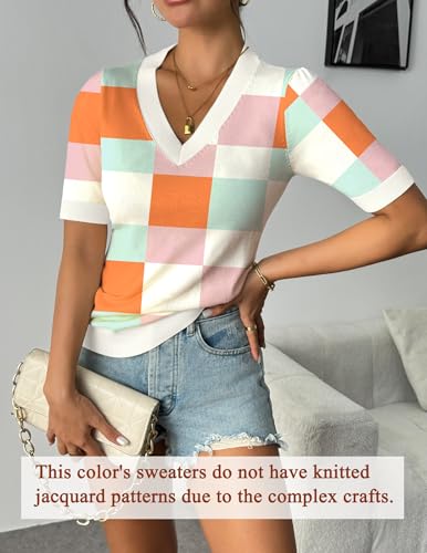 Image of Zeagoo Womens Short Sleeve Sweaters Soft Casual V Neck Pullover Tops Lightweight Knit Sweater Blouse