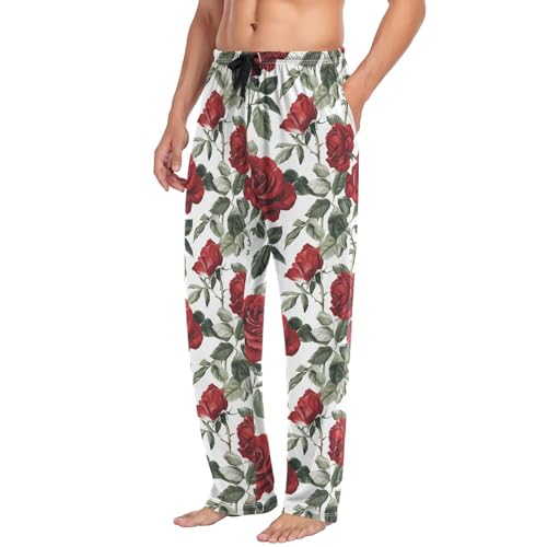 ALAZA Men's Botanical Red Rose Sleep Pajama Pant4