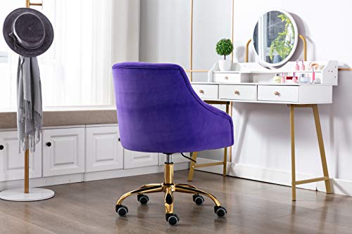 Zobido Comfy Home Office Task Chair With Wheels, Cute Modern Upholstered Velvet Seashell Back Adjustable Swivel Vanity Desk Chair, For Women, For Kids, For Girls, Living Room, Bedroom, (Purple) #TOP5