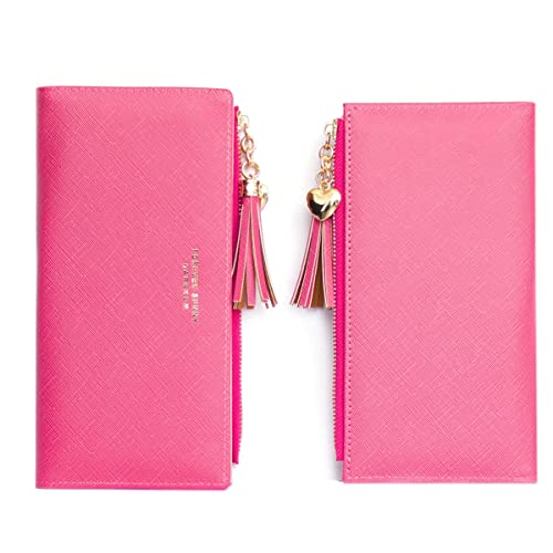 Wallets For Women Leather Cell Phone Case Holster Bag Long Slim Credit Card Holder Cute Minimalist Coin Purse Thin Large Capacity Zip Clutch Handbag Wallet For Girls Ladies (Barbie Pink) #TOP6