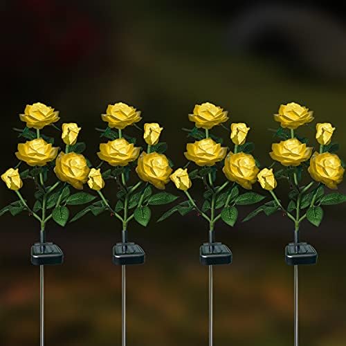 XLUX Outdoor Solar Powered Rose Lights, Decorative Flower lamp, for Garden Yard Patio Pathway Lighting, Rainproof, White 2 Pack