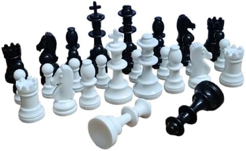 Plastic Tournament Chess Pieces, Black and White, 34 Piece Set with Extra 2 Queens, Staunton Style, 3.75 Inch King Height