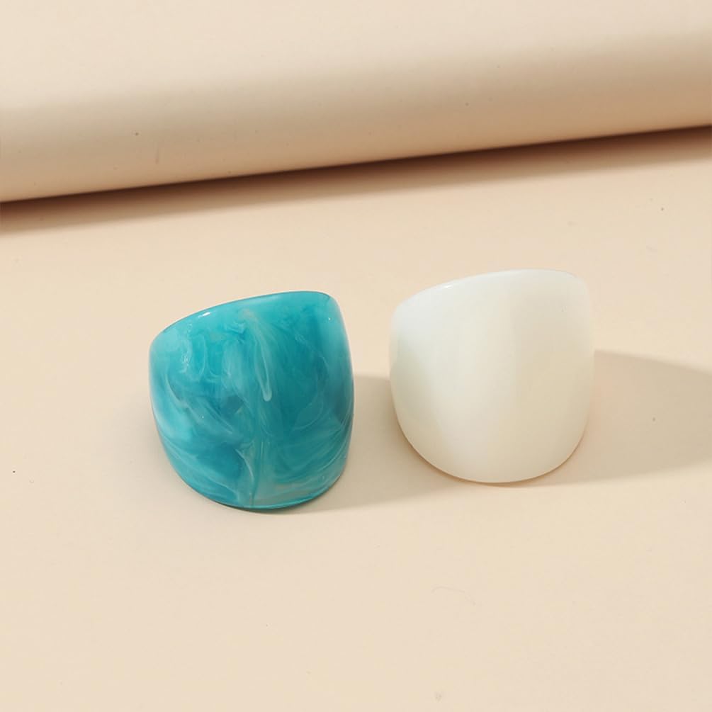 2Pcs Chunky Resin Knuckle Dome Rings Set for Women Dainty Large Y2k Acrylic Finger Nail Ring Pack Big Two Tone Plastic Statement Jewelry Gifts - Image 4