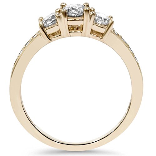 Pompeii 1ct 3 Stone Diamond Engagement Ring 14K Yellow Gold3