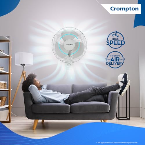 Image of Crompton HISPEED Gale Classic 400 mm Wall Mount Fan | Easy Neck Tilt Mechanism | Superior Air Delivery | Smooth Oscillation | 2 Year Warranty | White