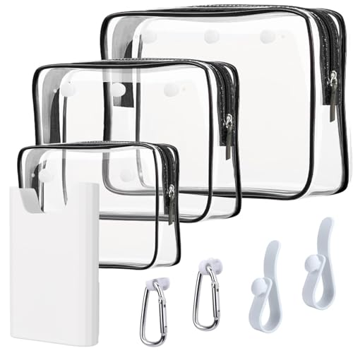 3 Pcs Clear Bogg Beach Tote Bag with 4 Pcs Insert Hooks and 1 Phone Holder Accessories for Bogg Bags Travel Makeup Clean Toiletry Brush Organizer Cosmetic Divider Storage Inner Pouch (White set of 4)
