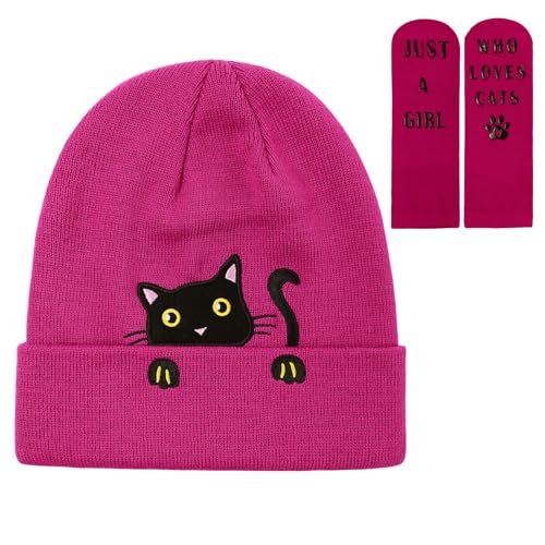 Gorro de punto de gato infantil para paseos de invierno