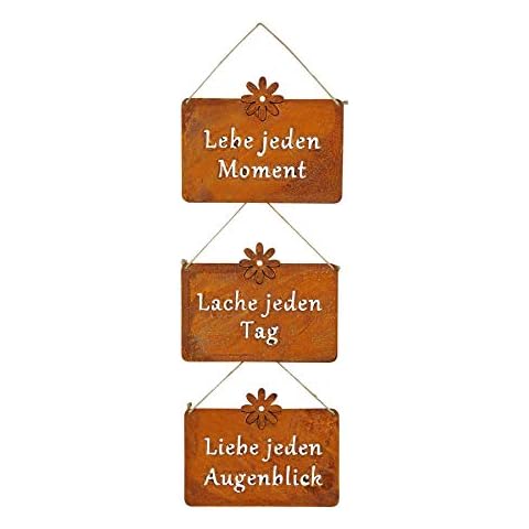 3er Set Wandbilder Sprüche 25x19cm Schilder Garten-Deko Türschild Edelrost Braun Rostdeko Lebe Liebe Lache Cover