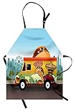 Ambesonne Mexican Apron, Taco Truck on The Road in City Delivery Fast Food Traditional Taste Takeaway Image, Unisex Kitchen Bib with Adjustable Neck for Cooking Gardening, Adult Size, Blue Orange