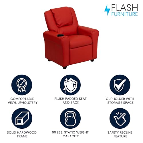 Image of Flash Furniture Vinyl Kids Recliner, Cup Holder, Red