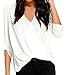 Shawhuwa Womens Sexy Chiffon V Neck Ruffle Loose Fit Blouse Top Shirts L White