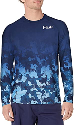 HUK Men's Standard Pattern Pursuit Long Sleeve Performance Shirt, Refraction Fish Fade-San Sal/Wahoo, Small