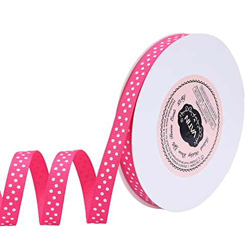 VATIN Polka Dot Craft Grosgrain Ribbon 3/8 Inch Wide by 10-Yard Spool Shocking Pink with White Dots,Use for Gift Wrapping,Party Decoration,All Crafting and Sewing