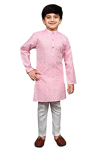 AHHAAAA Kid's Indian Ethnic Sequin Print Embroidery Mirror Work Kurta with Pajama for Boys 518