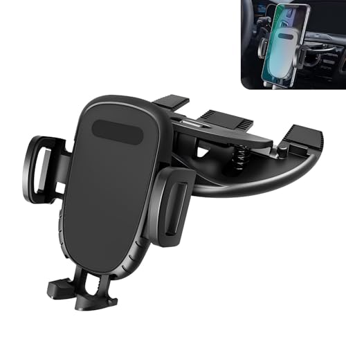 yorpyep CD Slot Cell Phone Holder, 360 Degree Rotatable Automatic Locking Non-Slip Navigation Stand, with Shock-Absorbing Silicone Protection, for Most Cars Retractable Phone Bracket (Black)