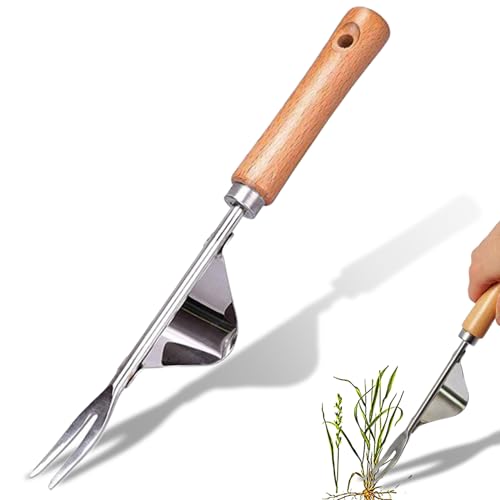 Hailkole Weeding Tool V-Shaped Forks,Stainless Steel Weed Puller Tool with Metal Leverage Base to Easy Weed Removal & Deeper Root Digging,Manual Hand Weeder (1)