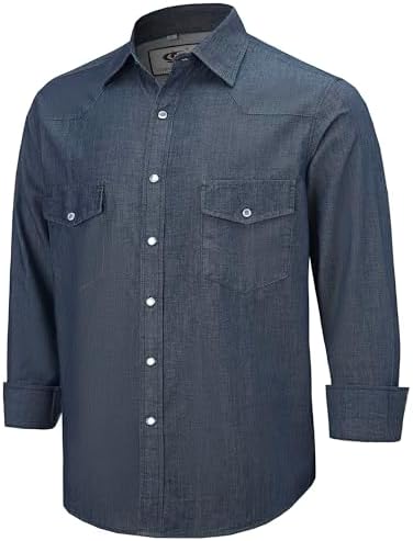 COEVALS CLUB Mens Denim Western Cowboy Work Pearl Snap Button up Long Sleeve Regular Fit Shirts