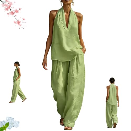 Women's Summer Cozy Minimalist Two-Piece Denim Set Backless Halter Vest