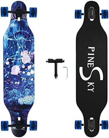 PINESKY 41 Inch Longboard Skateboard 8 Ply Natural Maple Complete Skateboard Cruiser for Cruising, Carving, Free-Style and Downhill with T-Tool Jellyfish