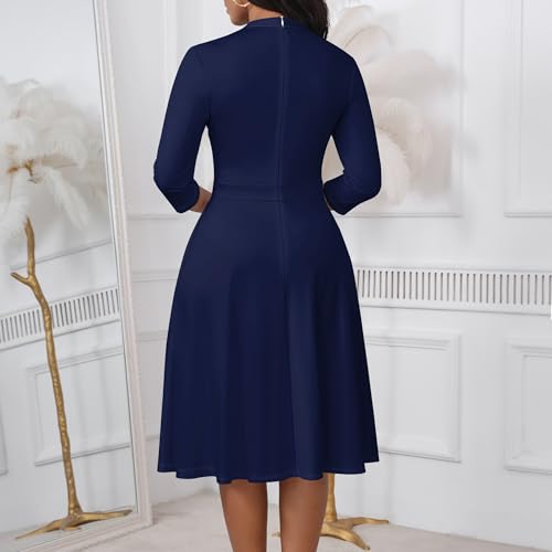 Image of PinkPatty Women's Casual A-line Midi Dresses 3 /4 Sleeve V Neck Fit and Flare Dress with Pockets
