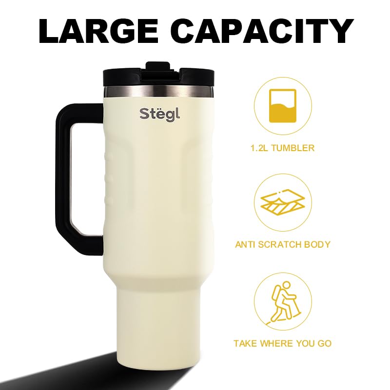 Image of Tumbler with Straw - 1.2L Insulated Coffee Tumbler with Handle | Keeps Drinks Hot 12h Cold 24h | Leakproof Travel Sipper for Office Gym | Stainless Steel Straw