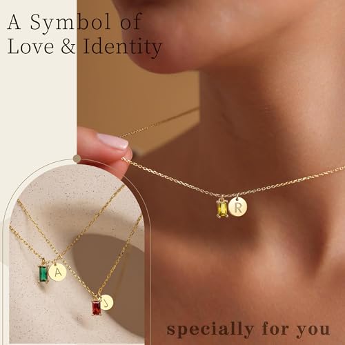 Initial Birthstone Necklace for Women, Dainty Gold Necklace for Women with Initial Birthday Gifts for Her Teen Trendy Stuff Letter A-Z Pendant Mothers Day Necklaces Gifts for Mom Daughter Sister Christmas Jewelry