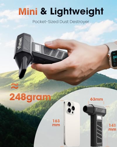 Yizhet Elektrische Staubgebläse Druckluftspray mit Taschenlampe und LED-Display 4 Gang Electric Air Duster 130000RPM Mini-Gebläse für PC, Elektronik, Sofa, Auto