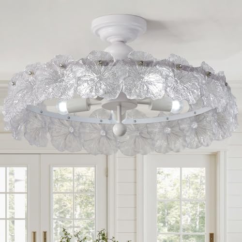 Yejowelyn 25" Modern Glass Chandelier with Flower Shade by Yejowelyn - Used condition - US$122.35