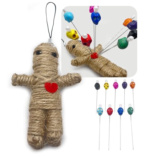Voodoo Doll Set Includes Horror Doll 9 Skull Pins Ghost-Themed Soft Revenge Dammit Creepy Pin Holder with Resin and Metal Straight Pins for Stress Relief