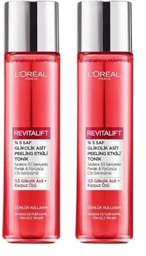 L’Oreal Paris 5% Glycolic Acid Peeling Toner, Revitalift Glycolic Toner, for Smooth & Glowing Skin – 180ml (Pack of 2)