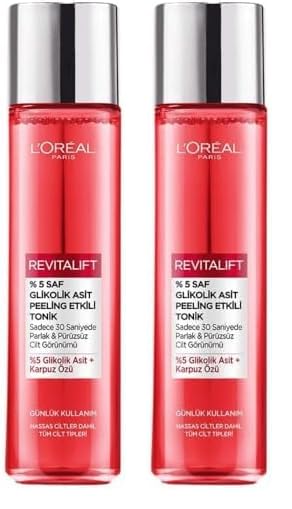 L’Oreal Paris 5% Glycolic Acid Peeling Toner, Revitalift Glycolic Toner, for Smooth & Glowing Skin – 180ml (Pack of 2)