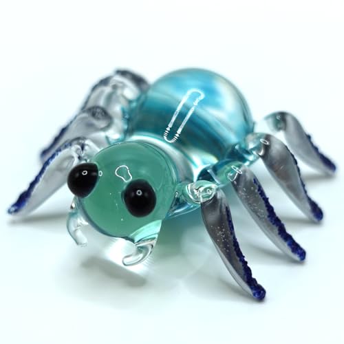 Sansukjai Spider Miniature Figurines Animals Hand Painted Blown Glass Art Collectible Gift Home Decorate (Black Blue)
