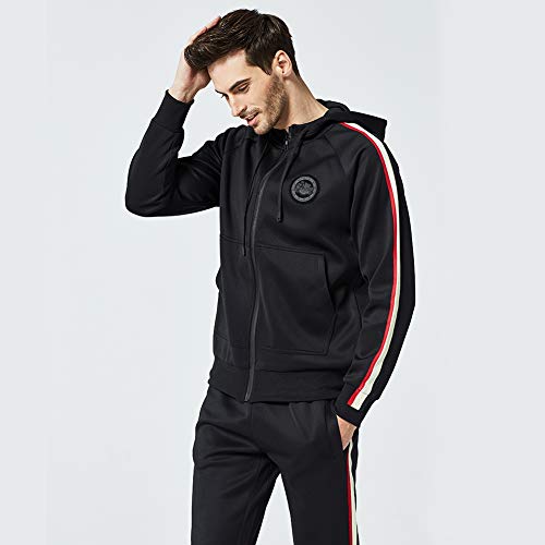 Mantors Men's Hooded Athletic Tracksuit Full Zip Casual Jogging Gym Sweat Suits Black-L #TOP1