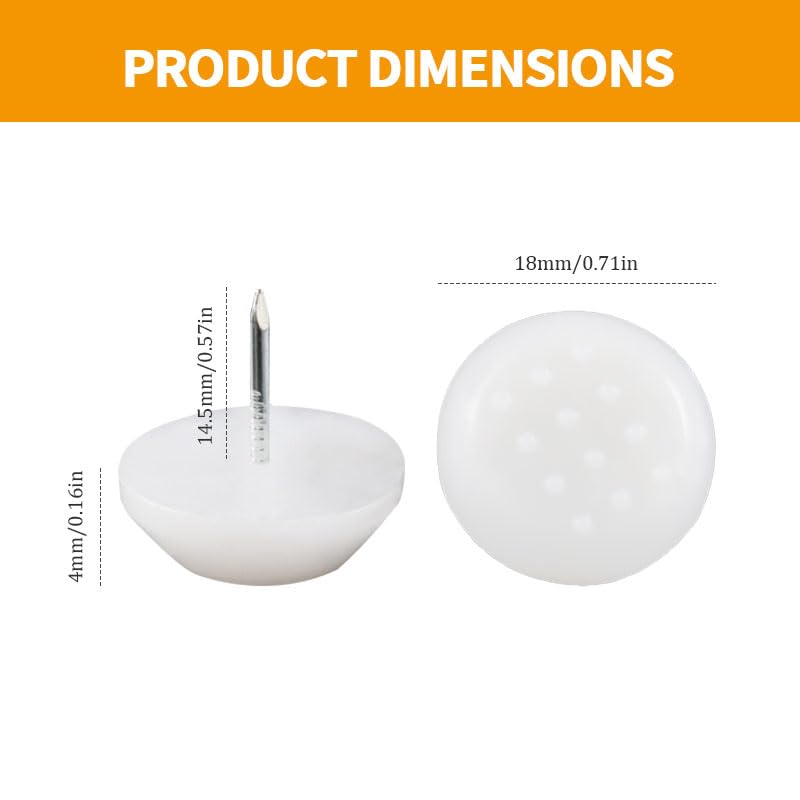 16 PCS 18mm Nylon Furniture Anti Slip Foot Studs, White Nylon Chair Leg Cushion Peg Floor Protector for Chairs Tables, Sofas - Image 2