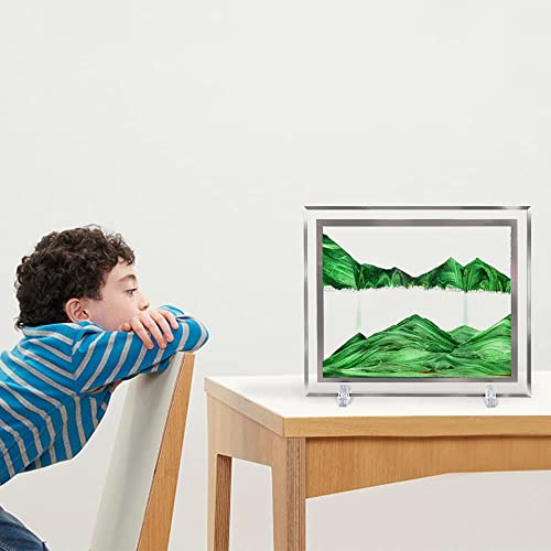 Image of NYRWANA Sand Art, Moving Sand Art,Sand Art Decor Picture Glass Liquid Wall Painting, 3d Deep Sea Sandscape Natural Landscape in Motion Display with Flowing Sand Frame for Home Decor, Diwali Gift Item, (12 inch, Green)