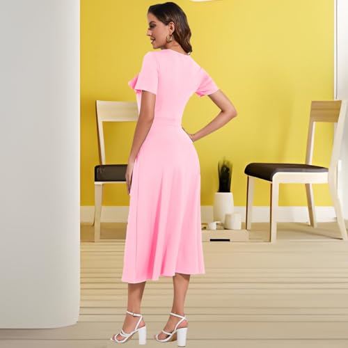 Image of shengfan Women's Casual A Line Swing Summer Dress Formal Short Sleeve Round Neck Wrap Evening Party Dresses