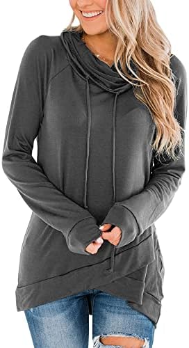 Fallorchid Womens Cowl Neck Tunic Tops Long Sleeve Pullovers Casual Drawstring Sweatshirts (Charcoal,Small,Female,Adult,US,Alpha,Small,Regular,Regular)