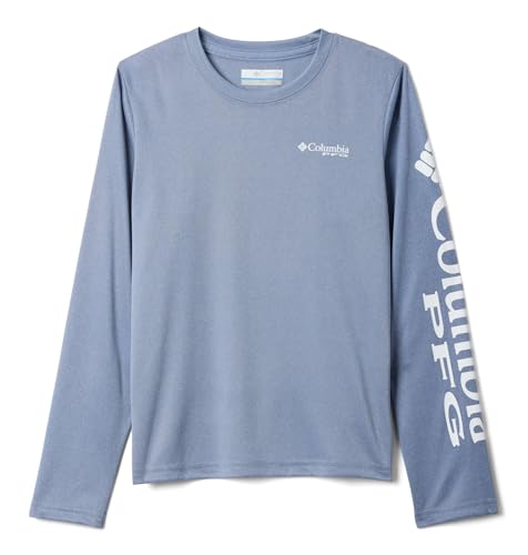 Columbia Youth Boys PFG Terminal Tackle Long Sleeve Sun Protection Shirt, New Moon Heather/White Logo, Medium