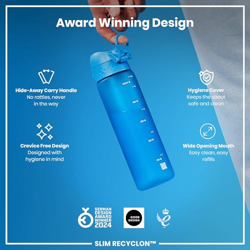 ION8 Water Bottle, 500 ml/18 oz, Leak Proof, Easy to Open, Secure Lock, Dishwasher Safe, BPA Free, Hygienic Flip Cover, Carry Handle, Fits Cup Holders, Easy Clean, Carbon Neutral, Blue - 6