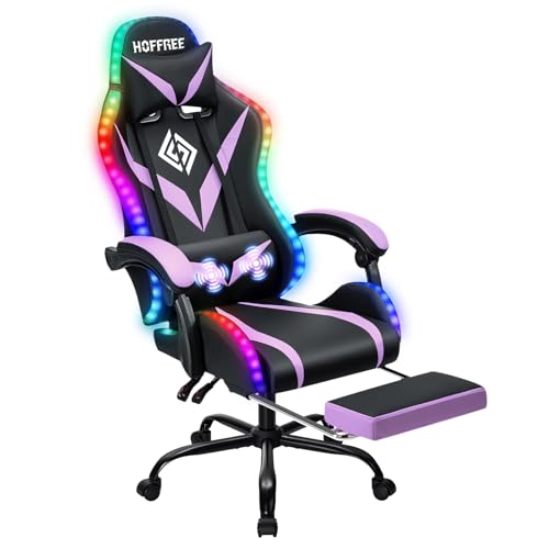 RGB Gaming Chair with Massage and LED Lights Ergonomic Computer