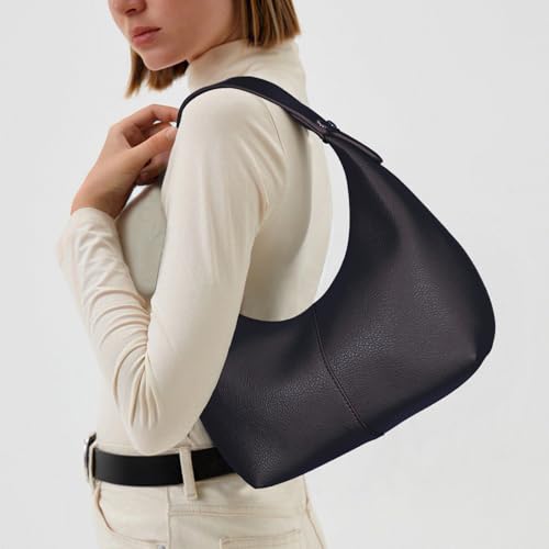 Einfarbig Hobo Bag PU Leder Handtasche Damen Klein Schultertasche Clutches Vintage Umhängetasche Uni Tasche Henkeltaschen Tote Bag Shoulder Bag for Women – Bild 3