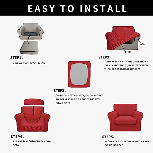 Image of Easy-Going Waterproof 2 Pieces Chair Cover Couch Covers for Sofa | Stretch Spandex Sofa Cover Protector Elastic Bottom for Cushion Couch Dog Pet Friendly Living Room Christmas Red