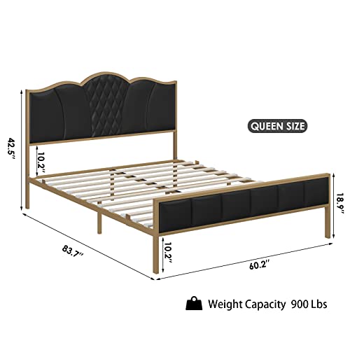 Hithos Queen Size Bed Frame, Modern Upholstered Pu Bed Frame With Tufted Headboard, Heavy Duty Platform Bed With Wood Slat Support, Noise Free, No Box Spring Needed (Black, Queen) #TOP1