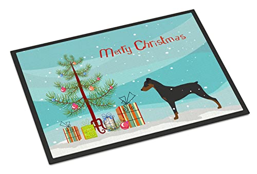 Caroline's Treasures BB2931JMAT German Pinscher Merry Christmas Tree Doormat 24x36 Front Door Mat Indoor Outdoor Rugs for Entryway, Non Slip Washable Low Pile, 24H X 36W