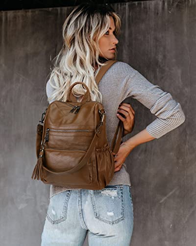 Image of Uromee Travel Backpack Purse for Women Vegan Leather Ladies Fashion Tassel Shoulder Bag Convertible