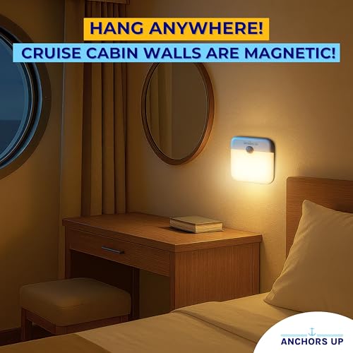 Image of Cruise Cabin Magnetic Night Light with Motion Sensor USB Rechargeable - LED Motion Sensor Light - Warm White - for Carnival, Royal, Celebrity, Norwegian and More - Cruise Essentials by AnchorsUp