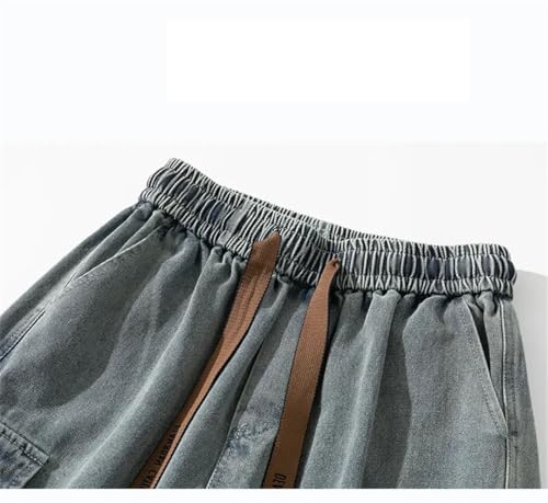 Men Wide Leg Washing Jean Pants Trousers Neutral Solid Color Loose Casual Pocket Cargo Pants3