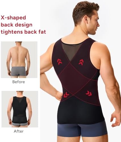 Nebility Mens Compression Shirt - Slimming Undershirts Body Shaper Vest Mesh Shapewear Tummy Control Tank Tops Black - 4