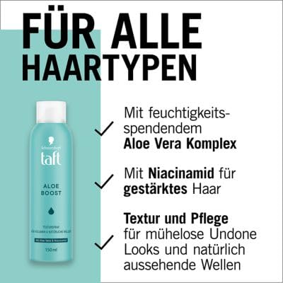 TAFT Spray do włosów Aloe Boost (3 x 150 ml), spray do stylizacji objętości i naturalnych fal, spray objętościowy z aloesem i niacynamidem zapewnia bezproblemowy wygląd