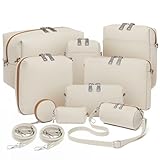 Joyway 10-Piece Travel Makeup Bag Set – Large Capacity Cosmetic Bags for Women & Girls, Waterproof Portable Toiletry Organizer with Adjustable Strap (White)